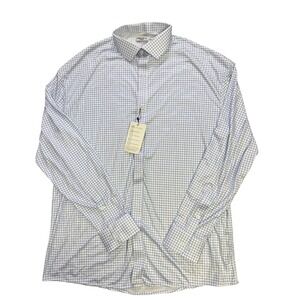 Collars & Co Mens 2XL Dress Shirt Blue White Check Lightweight 4 Way Stretch NEW